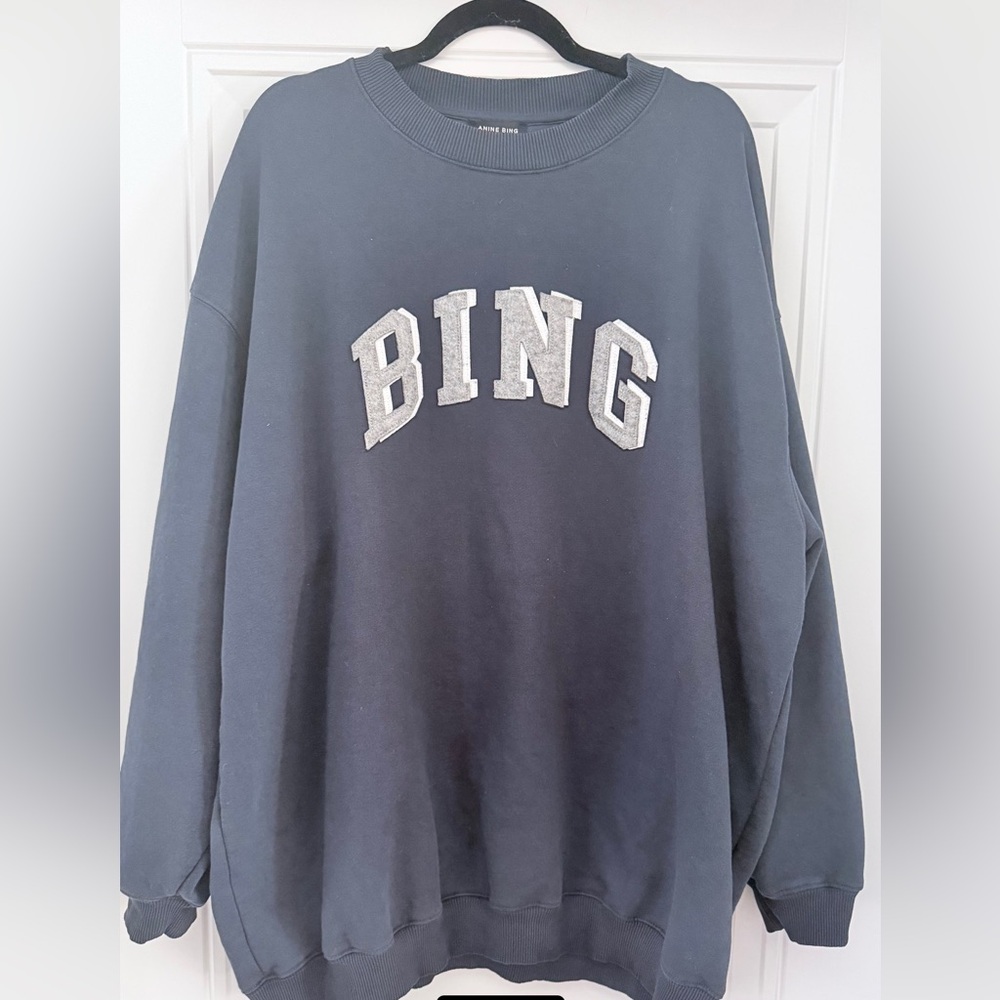 Anine Bing Navy Logo Crewneck Sweatshirt